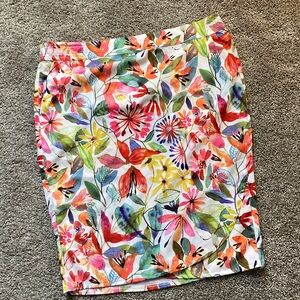 Ripskirt Hawaii Floral Mini Skirt in White with Multicolor Watercolor Blooms